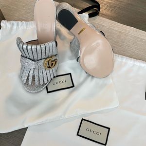 Brand new, never worn Gucci Double G Logo Patent Leather Mules.